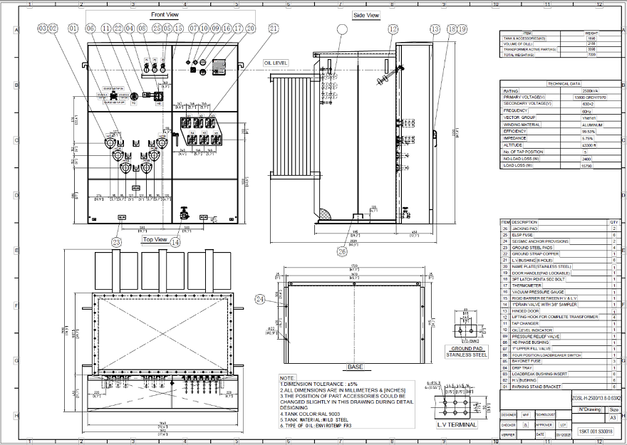2500 kVA Three phase pad-mounted transformer drawing 2500 kVA Three phase pad-mounted transformer drawing