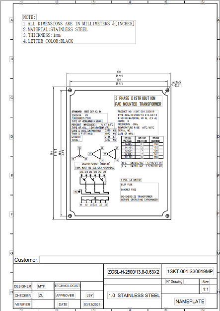 2500 kVA Three phase pad-mounted transformer nameplate 2500 kVA Three phase pad-mounted transformer nameplate